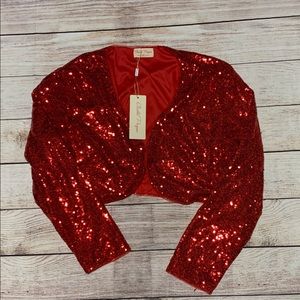 Sequin cropped red jacket